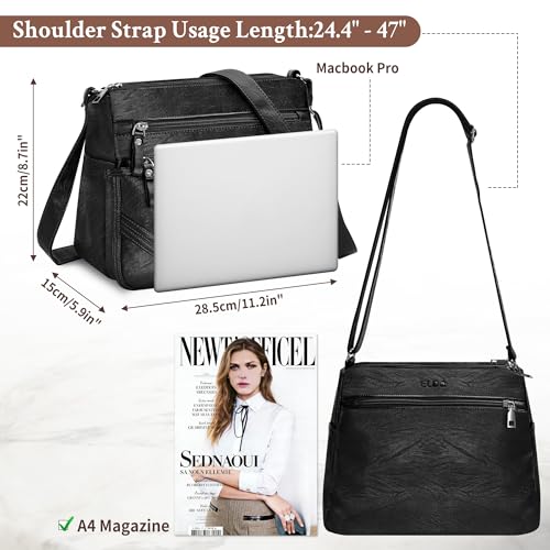 ELDA Crossbody Bags For Women Pocketbooks Soft PU Leather Purses and Handbags Multi Pocket Shoulder Bag - color: X-black