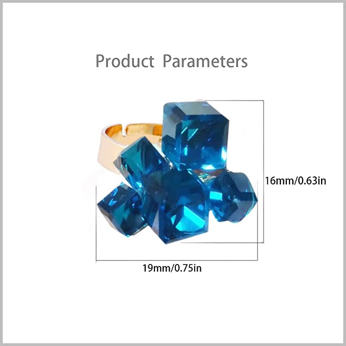 Hebelee Boho Square Crystal Statement Ring for Women Gold-Toned Adjustable Expandable Promise Engagement Geometric Rings Comfort Fit Elegant Art Deco Birthday Christmas Cocktail Party Y2K Jewelry - color: Light Blue