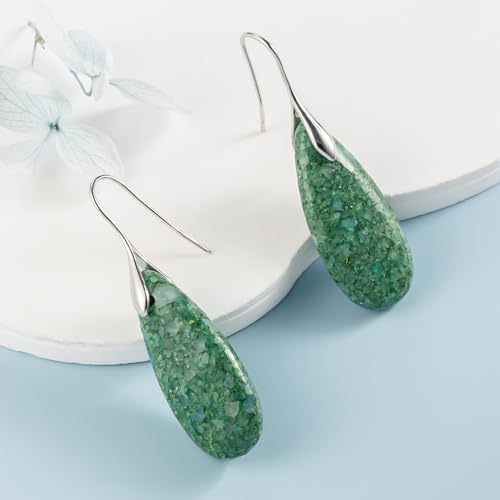 SELOVO Stone Fishhook Dangle Drop Earrings Statement Earrings for Women Stone - color: Light Green-Silver Color Hook