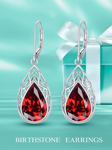 POIUY Gifts for Women Hypoallergenic Teardrop Filigree Birthstone Leverback Dangle Earrings 18K White Gold Fashion Jewelry Anniversary Wedding Birthday Gifts for Women Daughter Sister Girlfriend Wife - style: 1-January Birthstone Earrings