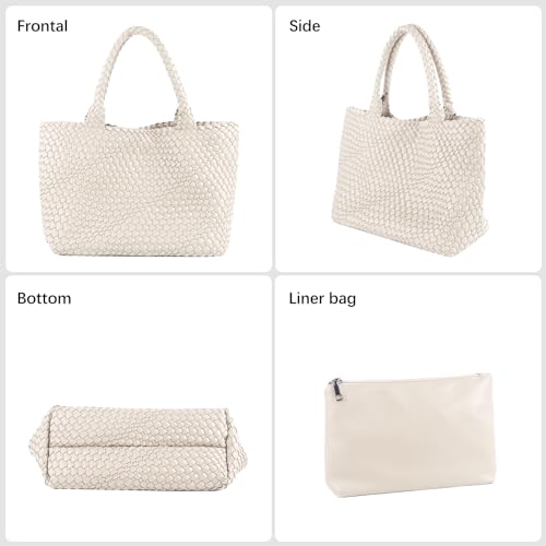 Woven Tote Bag Womens Purse Vegan Leather Shoulder Handbags Fashion Summer Beach Tote Bags Large Travel Totes - color: Beige