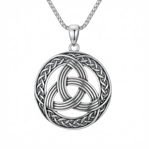 Celtic Necklace for men Sterling Silver Celtic Knot Triquetra Triangle Trinity Necklace Gift for Men - color: E-Silver