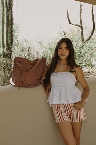 Wrangler Large Hobo Purses and Handbags for Women with Buckle and Fringe Zipper Faux Suede Shoulder Bag - color: Pink