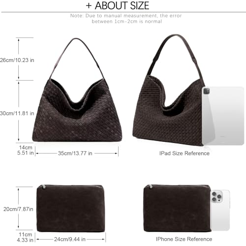 JINMANXUE Women Boston Bag, Woven Hobo Tote Handbag and Purses, Female Satchel Messenger Bags, Fashion Shoulder Crossbody Bag - color: Frosted Coffee