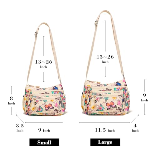 AOCINA Crossbody Bags for Women Multi Pocket Nylon Lightweight Ladies Purses Messenger Shoulder Handbags Satchel Travel Bag - color: Beige Butterfly, size: Small