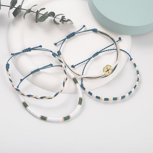 FANCY SHINY Boho Nautical Compass String Bracelets Beaded Clay Beads Bracelet Stackable Friendship Bracelets Summer Beach Outfits for Women Girls - color: Green