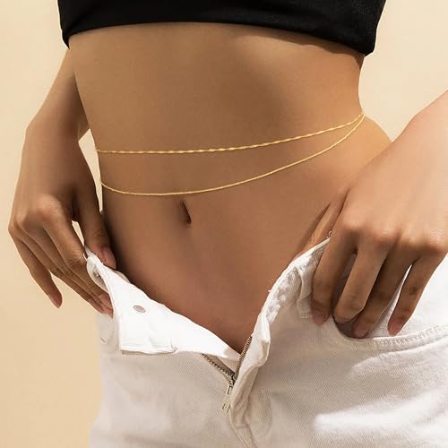 VIROMY Gold Waist Beads Chain for Women Waterproof Belly Chain Body Belt Chain Beach Accessories Body Women's Jewelry - style: Style B-GD