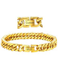 ChainsHouse Stainless Steel Cuban Link Bracelet, 8mm/12mm/17mm Width, 7.5"/8.3"/9", 18K Gold Plated Chain Wrist Bracelets for Men Women, Send Gift Box - color: V: Gold-8mm width-custom