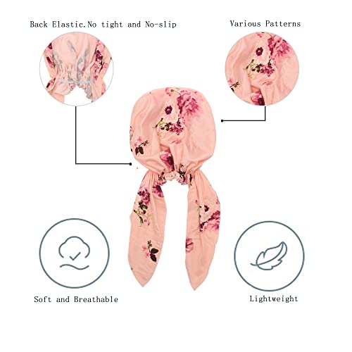 ZLYC Chemo Headwear Pre Tied Head Scarf Headwraps Lightweight Turban Beanie Cap for Women - color: Floral Light Pink
