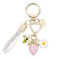 Keychain for Women Girls Bling Heart/Star/Strawberry Key Chain Accessories for Key/Backpack Bag Charm - color: Pink Strawberry