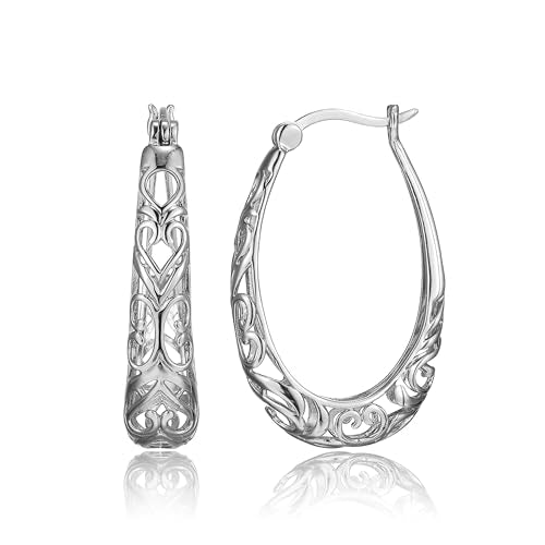 Amazon Collection Sterling Silver Filigree Oval Hoop Earrings - color: Silver