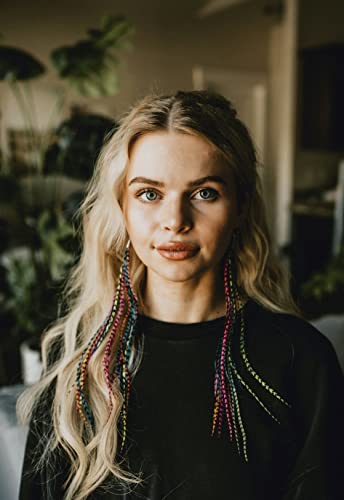 Feather Headz Bohemian handmade long lightweight feather dangle earrings for women - color: Rainbow