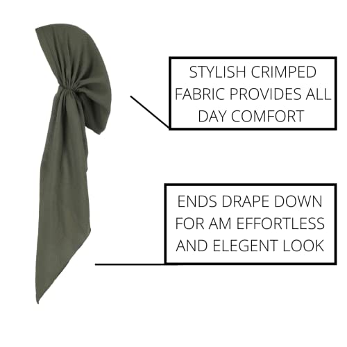 Pretied Head Scarves for Women Featuring Lightweight Crimped Material and Attractive - color: Solid Olive