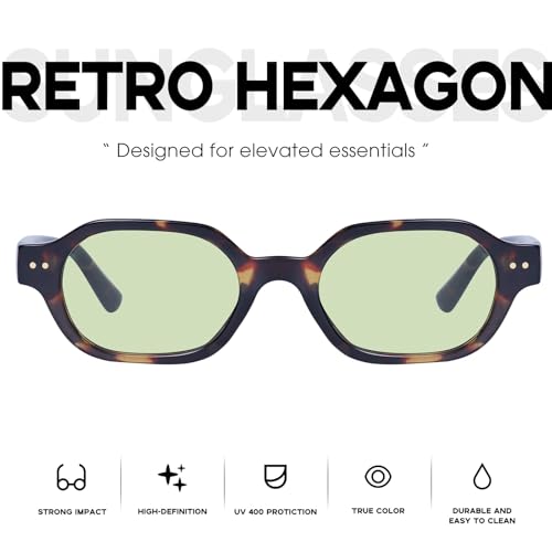 mosanana Retro Hexagon Sunglasses for Women Trendy Small 2026 MS52595 - color: C7 Tortoise/Green