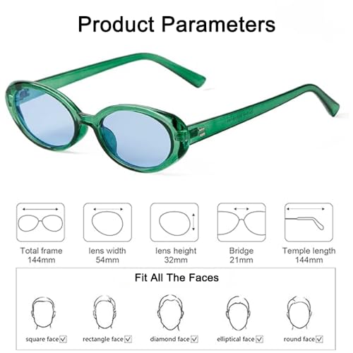 90s Sunglasses for Women Men Retro Small Oval Sunglasses - color: Green/Blue