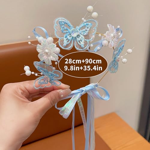 Artificial Flower Crown Headband for Women Girls – Boho Floral Wreath Halo for Weddings, Photoshoots, Festivals, Birthdays, and Costume Parties (Blue Butterfly White Flower, Adjustable) - color: Blue Butterfly White Flower