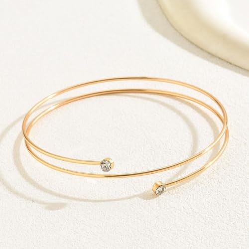 Women's 18k Gold Plated Arm Cuff Bracelet - Minimalist Silver Upper Arm Cuff for Cool - color: E-Gold