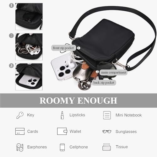 WITERY Waterproof Nylon Cute Crossbody Cell Phone Purse Smartphone Wallet Bag for Women - color: Black 3