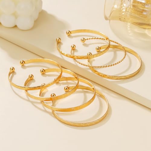 Gold Bangles for Women, 12 Pcs Boho Stackable Bracelets Multi Layer Textured Chunky Bracelets Jewelry Set for Women - color: 7 pcs gold bangles