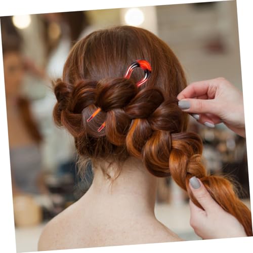 Healeved 6pcs Leopard Print U-shaped Hair Forks Hairpins for Women, Resin Double-prong Hair Clips Set for Wedding Updos and Daily Styling