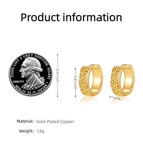 Small Chunky Huggie Hoop Earrings for Women - 18K Gold Plated Boho Ethnic, Hypoallergenic Dainty Vintage Gifts for Women - color: scroll pattern