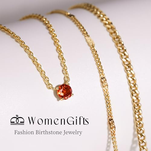 WomenGifts Layered Gold Necklaces for Women, 14K Gold Sterling Silver Plated Dainty Pendant Necklace Set Non Tarnish, Chunky Stackable Cuban Chain Choker, Trendy Birthstone Vacation Jewelry Gift - color: Gold, style: Cubic Zirconia-Created Ruby-July