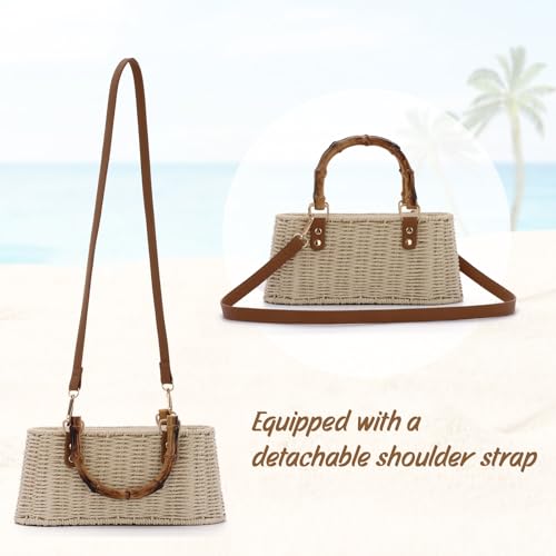 Straw Woven Handbags Handmade Summer Beach Bags Wicker Rattan Crossbody Bag for Vacation - color: Beige