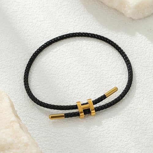 AIMADE Bracelets for Women Adjustable Charm Bracelet, 18k Gold-plated Buckle Design Titanium Steel Wire Rope Women's Gift Jewelry - color: Black