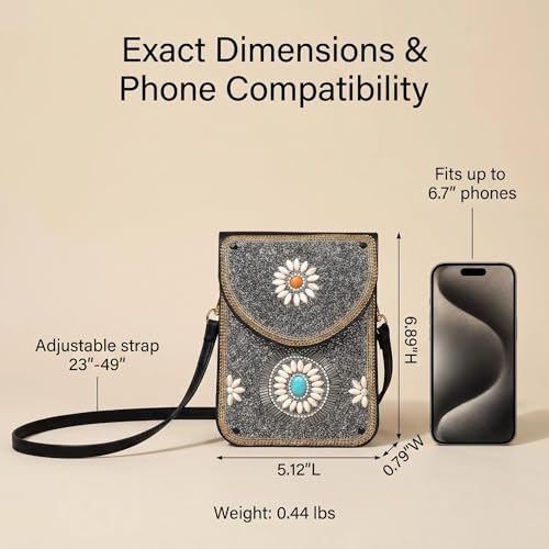 Small Crossbody Bags for Women Designer Cell Phone Bag Boho Shoulder Wallet Purse - color: Silver Gypsy