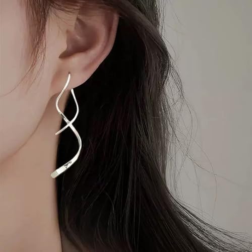 Silver Dangle Earrings, Hypoallergenic 14K White Gold Plated Twisted Pull Through Drop Earrings for Women Dainty Lightweight Jewelry for Valentines Mother's Day Birthday Thanksgiving Day Gifts - style: I