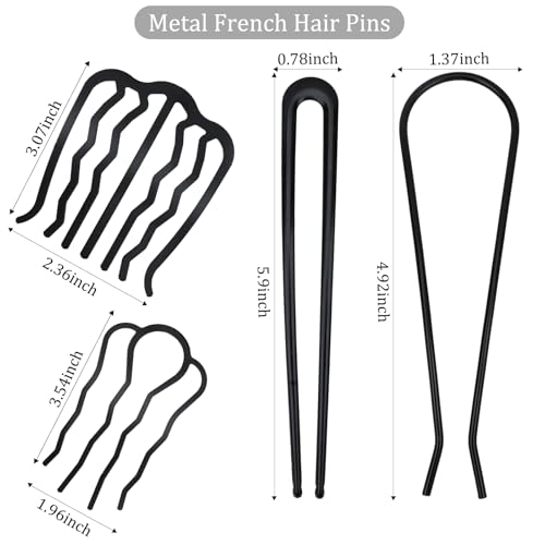 French Hair Pin, 8 PCS Black Hair Pins for Women Metal Hair Side Combs, French Pins Hair, U Shaped Hair Pins for Buns Updos, French Pins Hair Stick Pin Hair Combs for Styling Hairpin Hair Accessories - color: Black-1