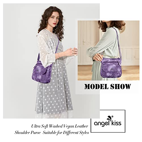 Angelkiss Small Womens Crossbody Bag Leather Shoulder Purse for Women Hobo Bag with Adjustable Shoulder Strap - color: 1-purple