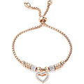 Jude Jewelers Stainless Steel Heart Charm Adjustable Size Beaded Strand Style Wedding Statement Holiday Bracelet - color: Rose Gold