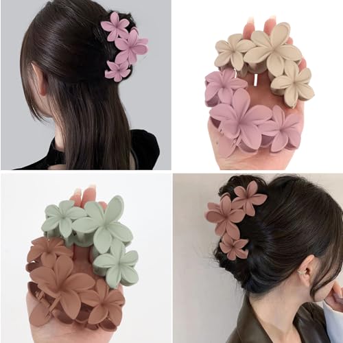 Colorful Plumeria Hawaiian Flower Hair Clips for Women - 4PCS Large Claw Clips for Thick Hair with Strong Hold, Beach Hair Accessories - color: Multi-colored