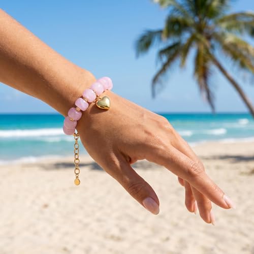 Chunky Beaded Bracelets for Women Boho Multicolor Acrylic Resin Beads Bracelet Adjustable Statement Bracelet Summer Beaded Jewelry - color: Heart beads bracelet-pink