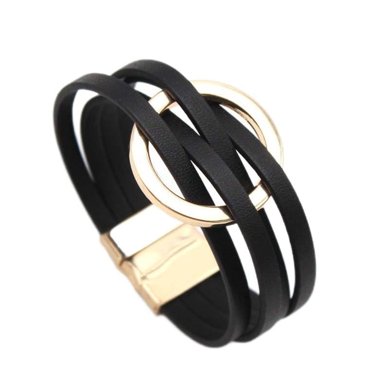Todenb Circular Circle Leather Wrap Strand Bracelet,Bohemian Couples Friendship Strand Handmade Clasp Bangle Minimalist Elegant Multi-Layer Cuff Boho Layered Bracelets Holiday Jewelry - color: H
