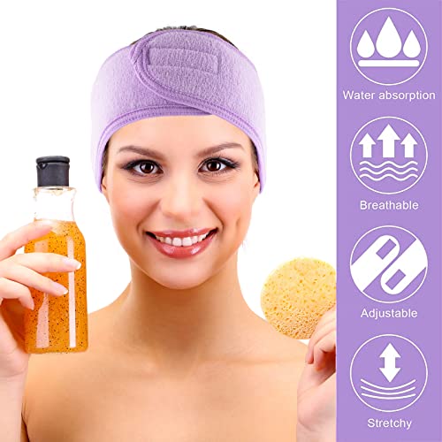 Whaline Spa Facial Headband 4 Packs Head Wrap Terry Cloth Headband Adjustable Stretch Towel for Bath, Makeup and Sport (Light Purple) - color: Light Purple
