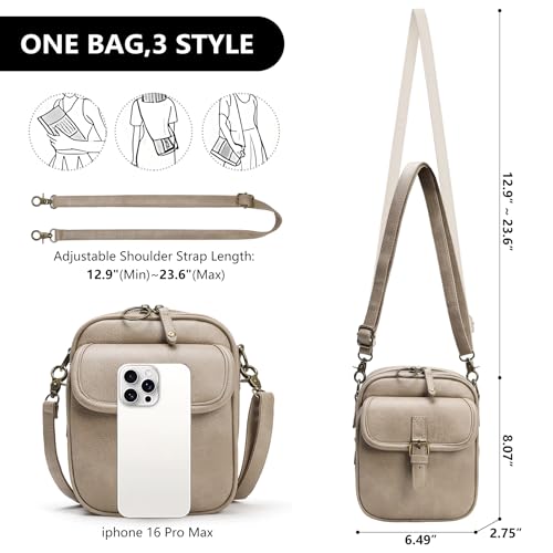 Small Crossbody Bags for Women Vegan Leather Messenger Purses, Vintage Wallet Anti Theft Shoulder Handbags with Card Slots - color: Retro Beige Gray