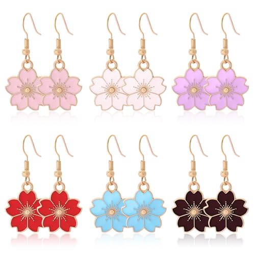 LETFLY 3/5/6 Pairs Flower & Heart Drop Dangle Earrings for Women, Colorful Hypoallergenic Hoop Earrings Set, Summer Boho Statement Fashion Jewelry Gifts - style: Style C
