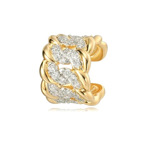 MTMY Gold Ear Cuff Earring for Women 14K Gold Plated Cubic Zirconia Non-Pierced Clip on Cartilage Chunky Ear Cuffs Hypoallergenic Jewelry - style: twist