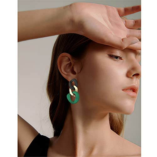 Charm Elegant Hollow Color Chain Acrylic Geometric Temperament Dangle Drop Earrings Bohemian Minimalist Hypoallergenic Jewelry Gift - color: Black Green earrings