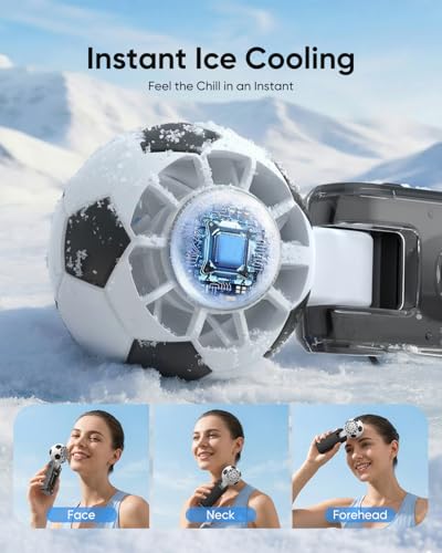 Hiluckey Portable Handheld Turbo Fan with Ice Cooling, 5 Gear Wind, 3 In 1 Soccer-Shaped Mini Personal Fan, 6000mAh Football Rechargeable Pocket Fan for Travel/Outdoor/Office, 180° Adjustable, 20H Max - color: Black