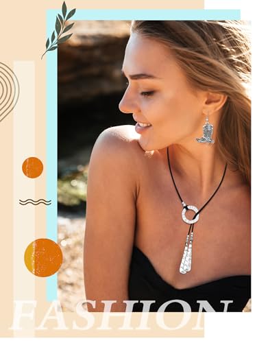Inbagi 3 Pcs Western Jewelry for Women Bohemian Turquoise Jewelry Set Women Country Pendant Long Choker Layered Bracelets Earrings - color: Silver, style: Cowgirl