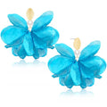 Handmade Fabric Flower Petal Fringe Dangle Drop Earrings Bohemian Floral Tassel Stud Earrings For Women - color: Sky Blue