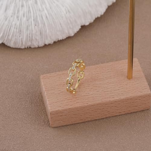 Coshilta 14K Gold Plated Cubic Zirconia Ring for Woman, Multi CZ Simulated Diamond Cluster Ring Marquise Round Rings Thin Stackable Knuckle Band Trendy Jewelry Gift Size 6-10 - color: Chain