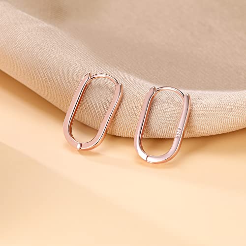 Reffeer 925 Sterling Silver U Hoop Earrings for Women Teens Minimalist Square Hoop Earrings U Huggie Earrings - color: C-Rose