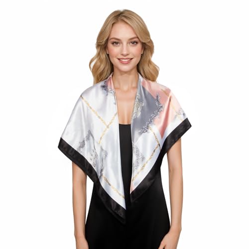 RIIQIICHY Head Scarf for Women Like Silk Scarf Hair Scarf Printed Square Scarf Bandanas for Women 35 Inches - color: Black/Pink/Grey