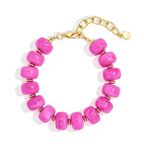 Chunky Beaded Bracelets for Women Boho Multicolor Acrylic Resin Beads Bracelet Adjustable Statement Bracelet Summer Beaded Jewelry - color: Beads bracelet-rose red