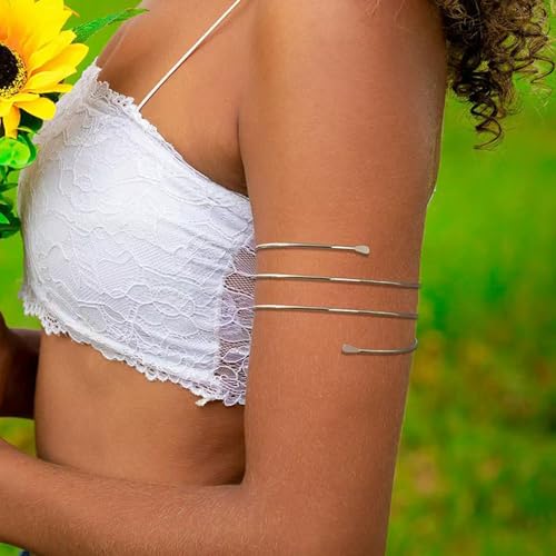 Silver Arm Cuff for Women Open Adjustable Armband Stackable Upper Arm Bracelet Bangle Minimalist Summer Beach Cuff Jewelry - color: Silver Arm Cuff EF