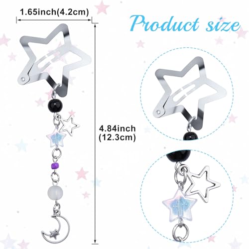 Pndeyo 2pcs Star Tassels Hair Clips for Women, Non-Slip 2000s Y2k Snap Barrettes, Cute Moon Beaded Pendant Pin Accessories for Braid Long Short Thin Thick Hair - Silver - color: Silver-A1 Style